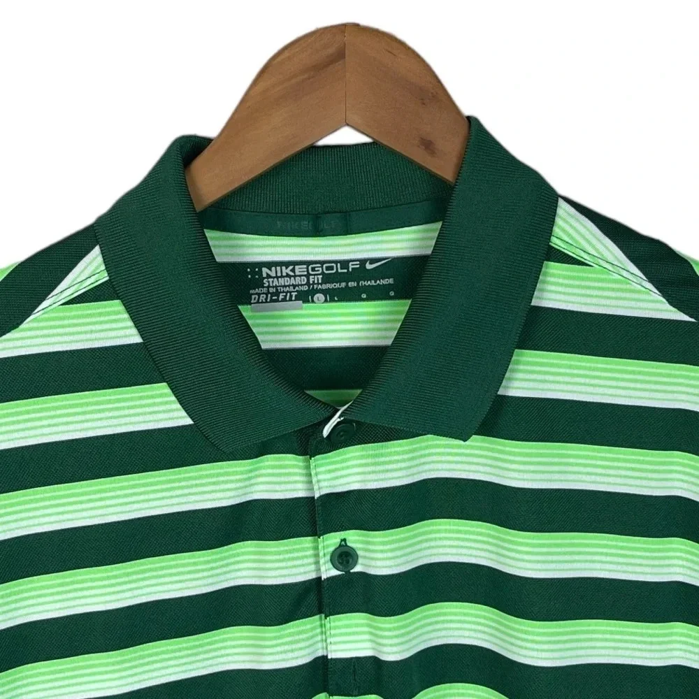 PO232 Mens Nike Golf Standard Fit Dri Fit Striped Performance Golf Polo Shirt L